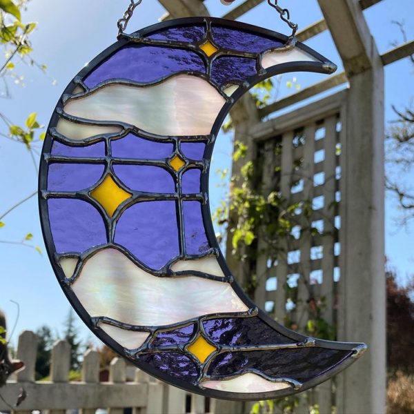 Purple Stained glass moon suncatcher