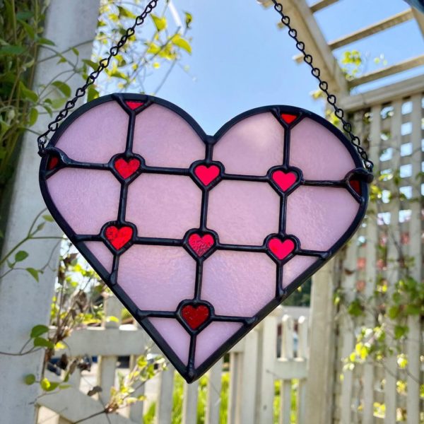 Heart of Hearts; Pink and red stained glass suncatcher