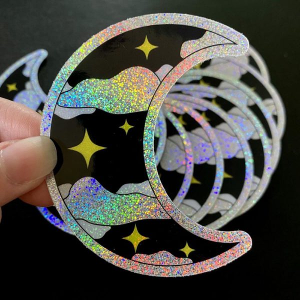 Glittery iridescent moon sticker